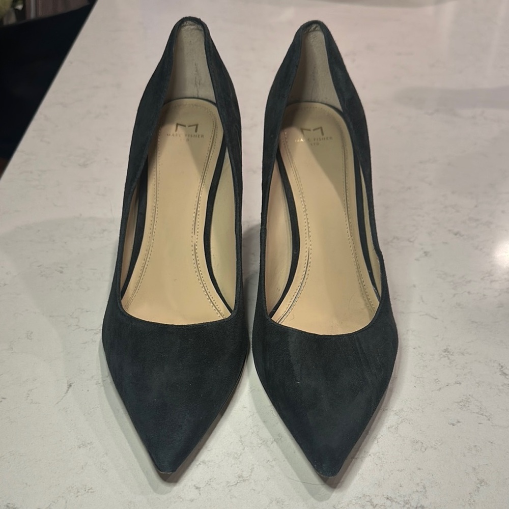Marc Fisher Black Suede Heels Elegant Pointed-Toe